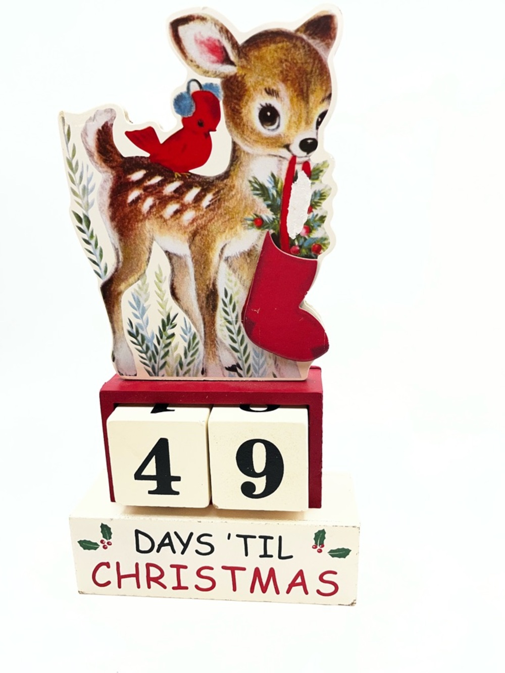 Christmas Deer Countdown Block Decor - Red and Cream